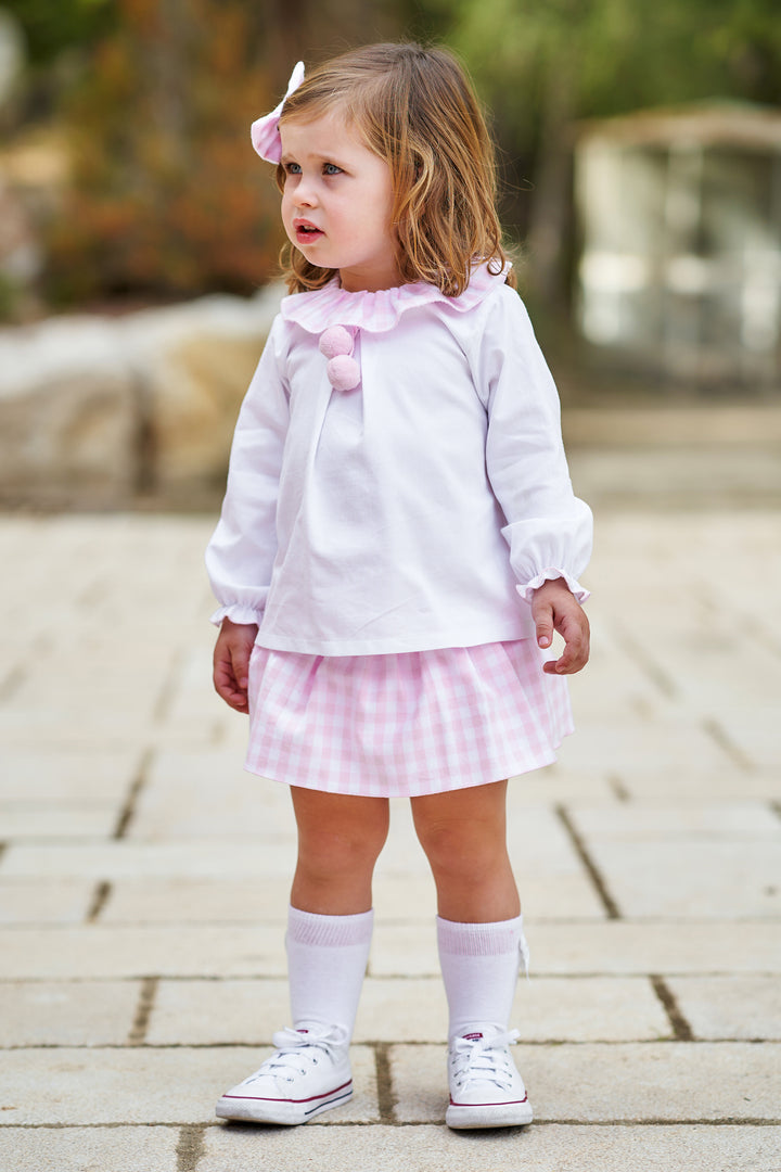 "Mollie" Baby Pink Gingham Blouse & Skort