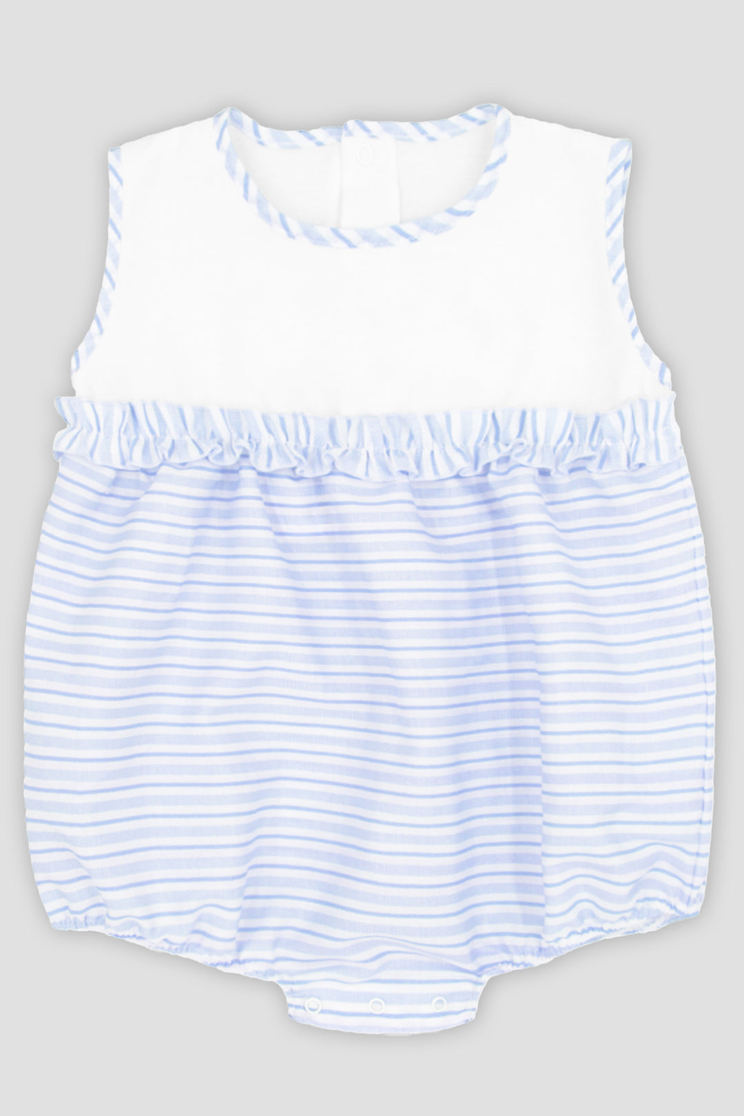 "Dotty" Baby Blue Striped Ruffle Romper