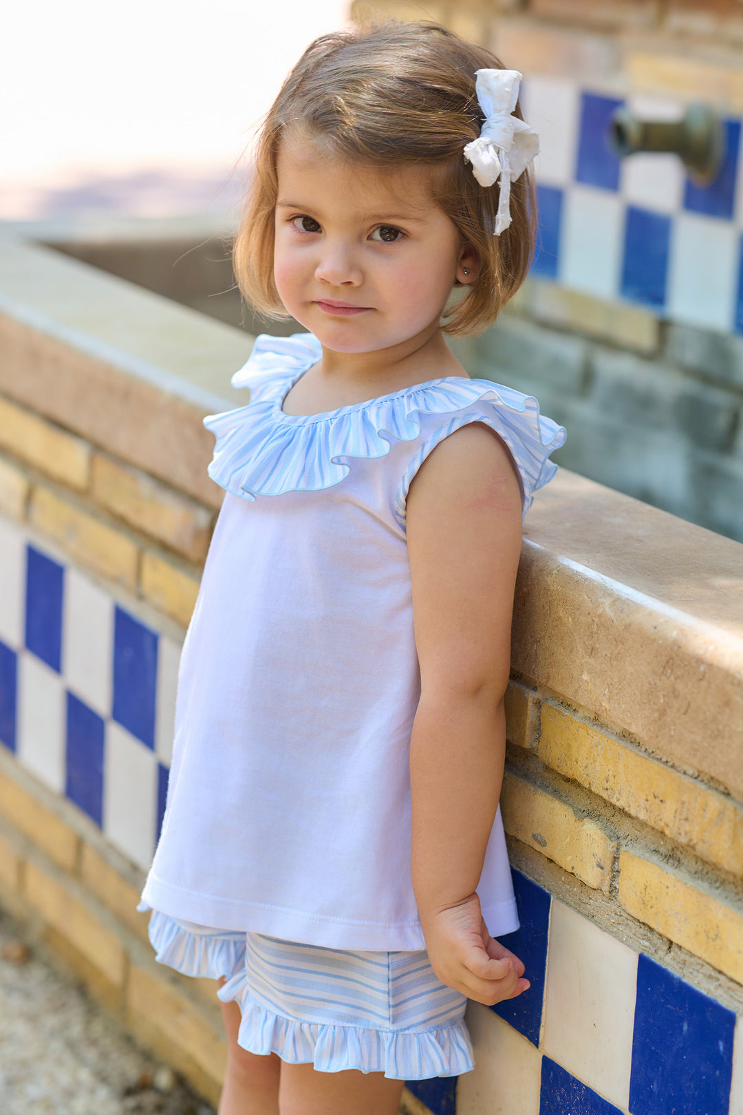 "Sophia" Baby Blue Striped Ruffle Top & Shorts