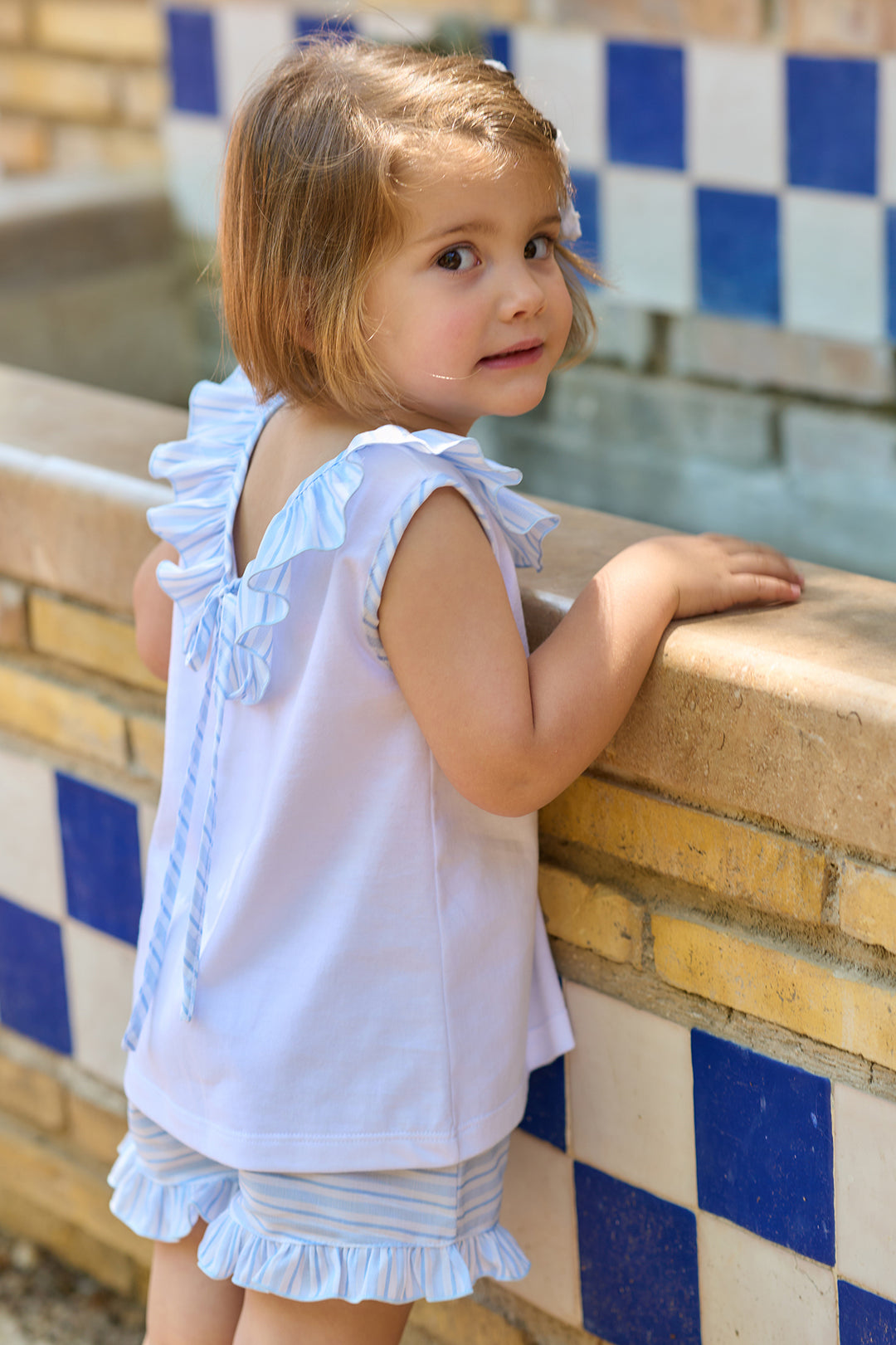 "Sophia" Baby Blue Striped Ruffle Top & Shorts