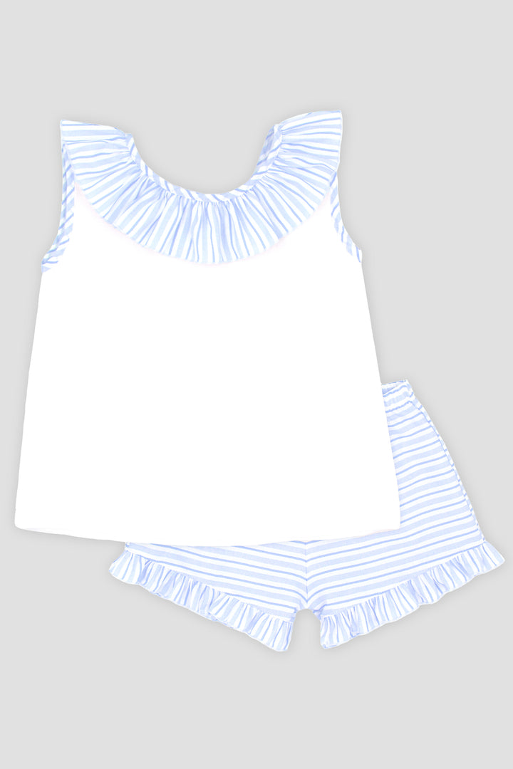 "Sophia" Baby Blue Striped Ruffle Top & Shorts