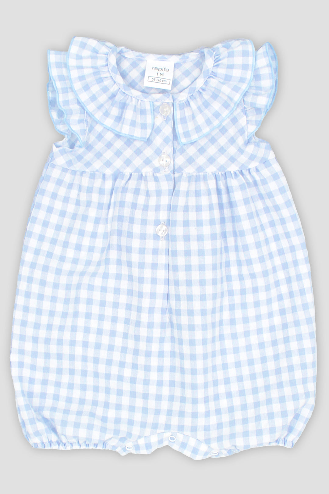 "Amelia" Baby Blue Gingham Romper