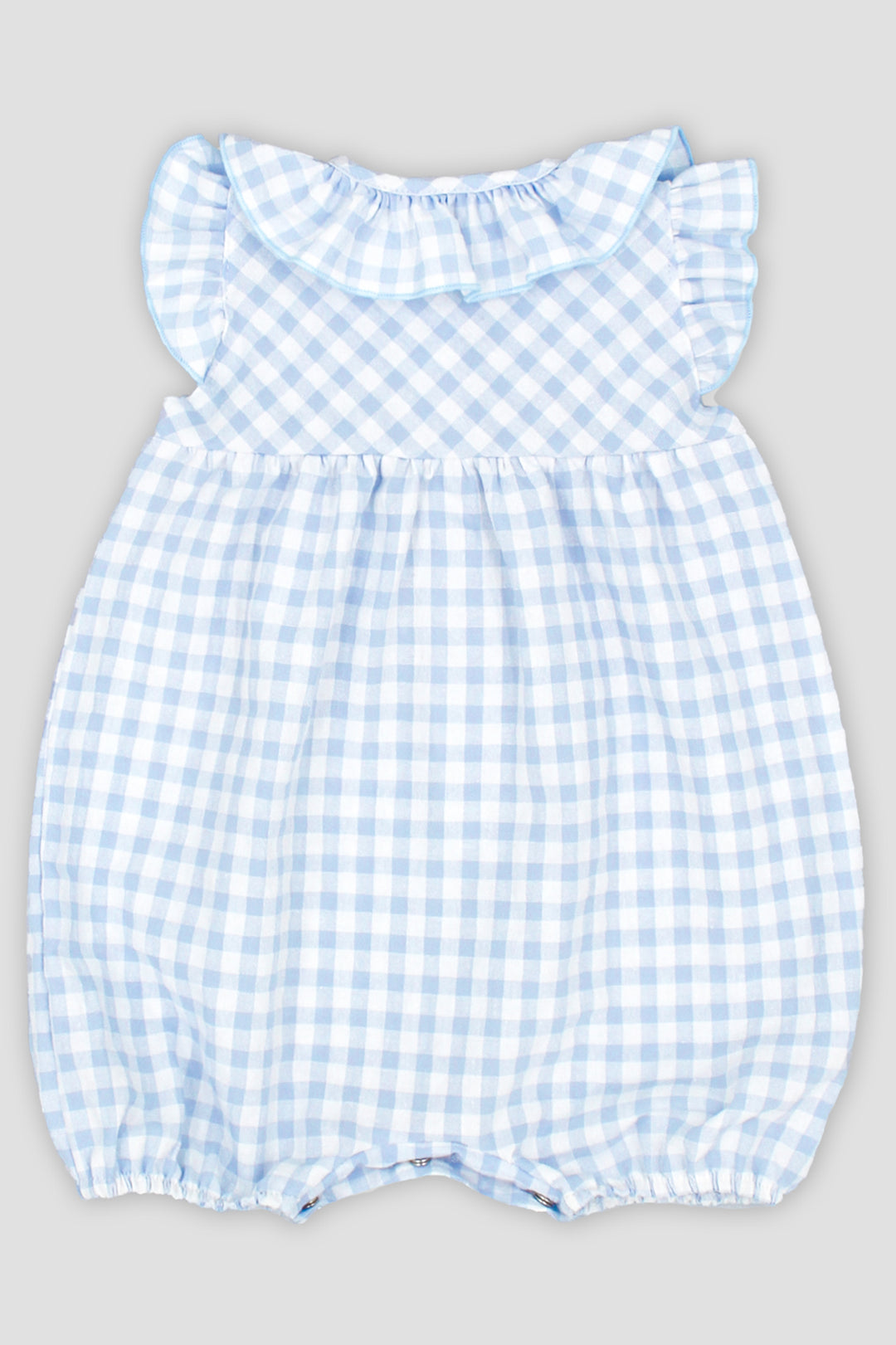 "Amelia" Baby Blue Gingham Romper