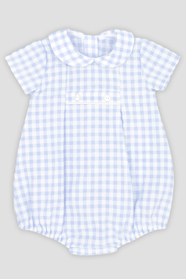 "Milo" Baby Blue Gingham Romper