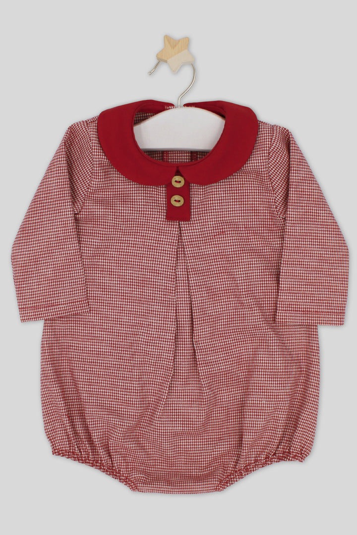 "Diego" Burgundy Houndstooth Romper
