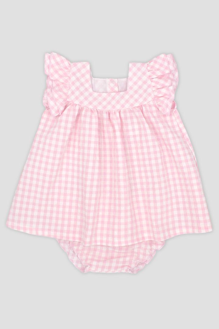 "Bessie" Baby Pink Gingham Dress & Bloomers