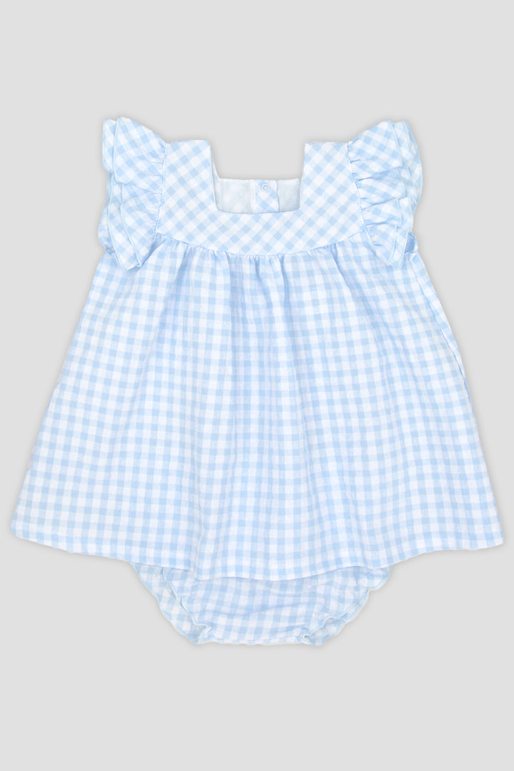 "Bessie" Baby Blue Gingham Dress & Bloomers