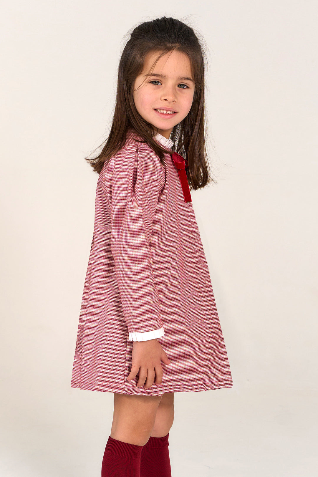 "Victoria" Burgundy Houndstooth Dress