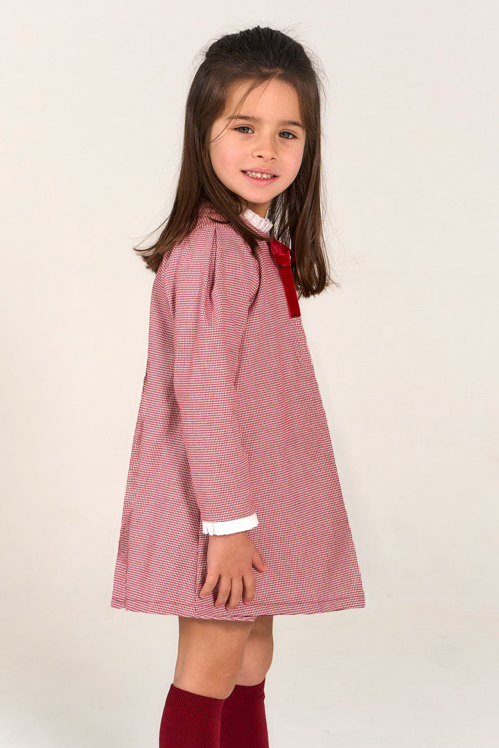 "Victoria" Burgundy Houndstooth Dress