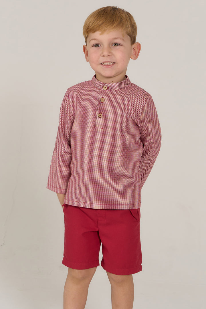 "Rafael" Burgundy Houndstooth Shirt & Shorts