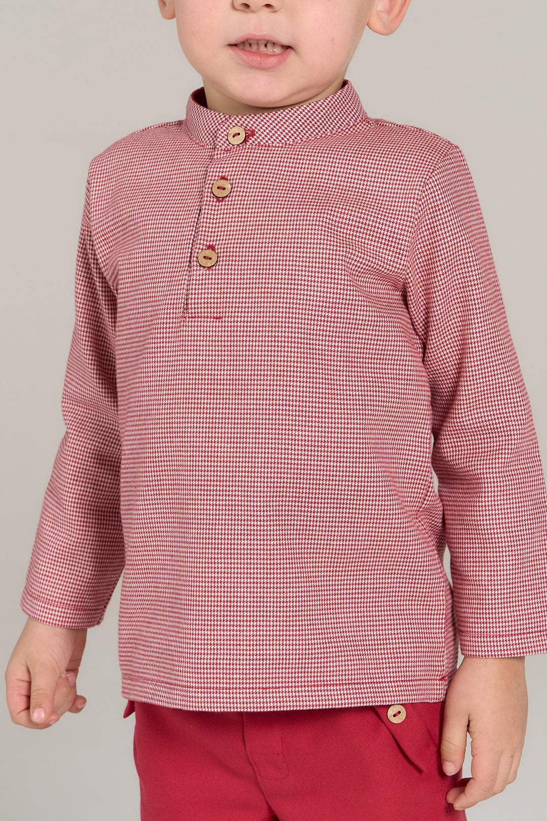 "Rafael" Burgundy Houndstooth Shirt & Shorts