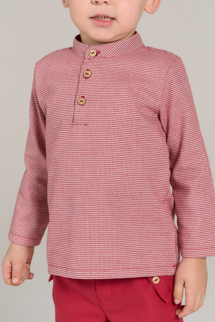 "Rafael" Burgundy Houndstooth Shirt & Shorts