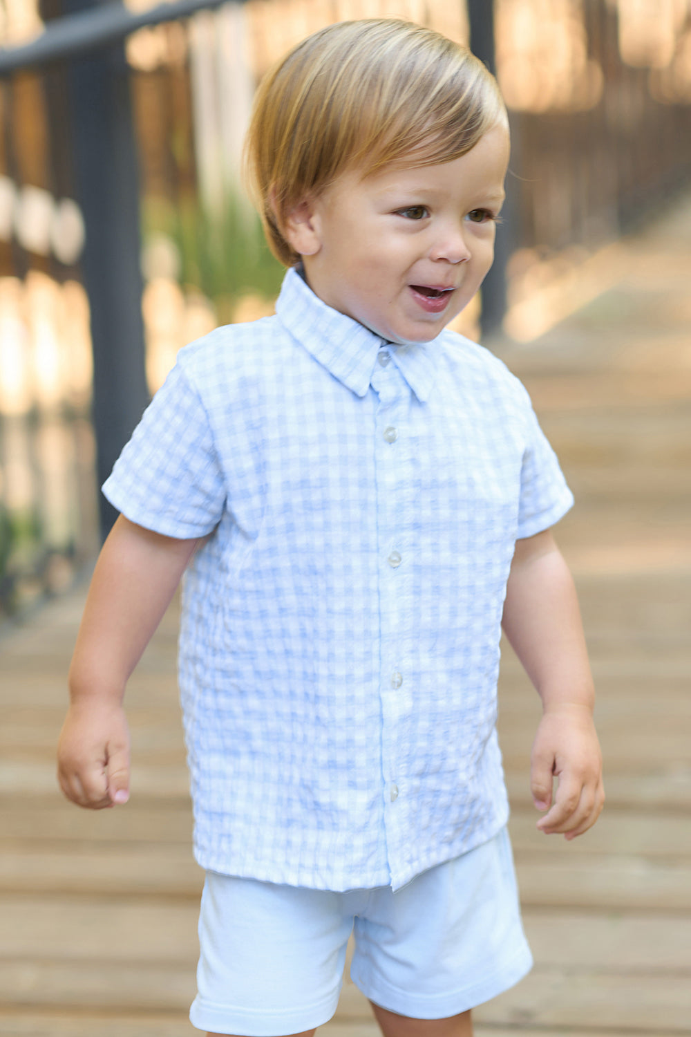 "Louie" Baby Blue Gingham Shirt & Shorts