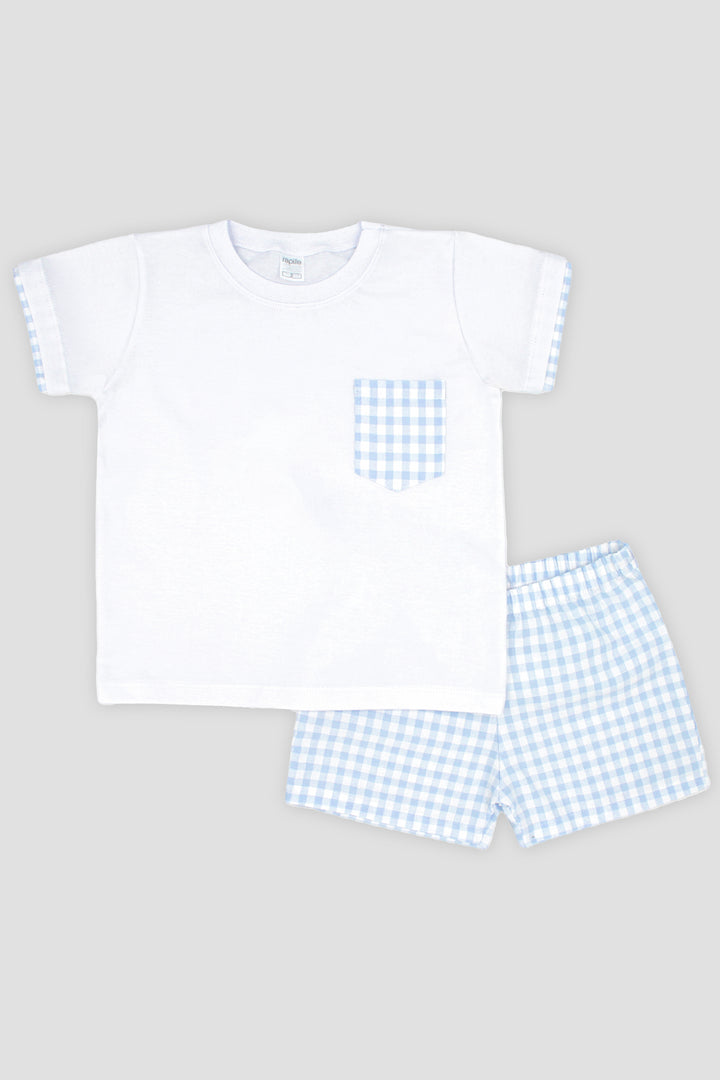 "Alfie" Baby Blue Gingham T-Shirt & Shorts