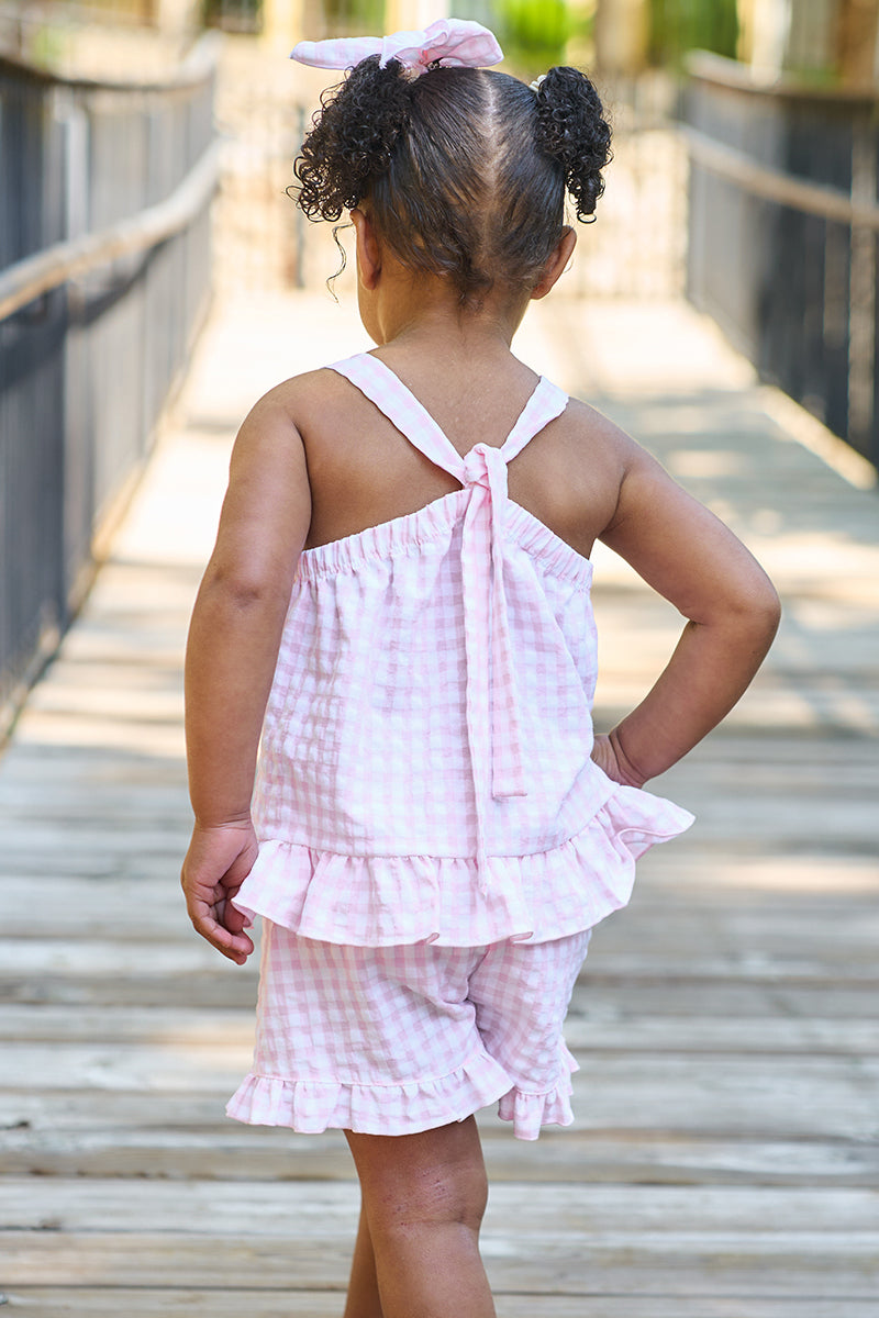 "Pixie" Baby Pink Gingham Top & Shorts