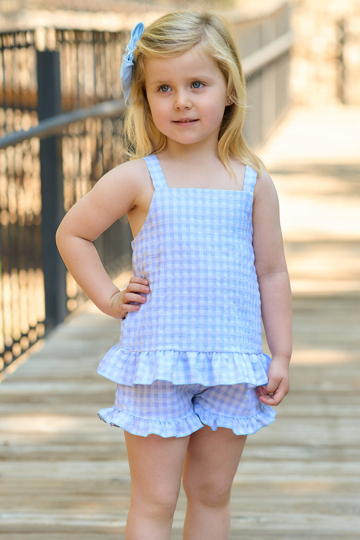 "Pixie" Baby Blue Gingham Top & Shorts