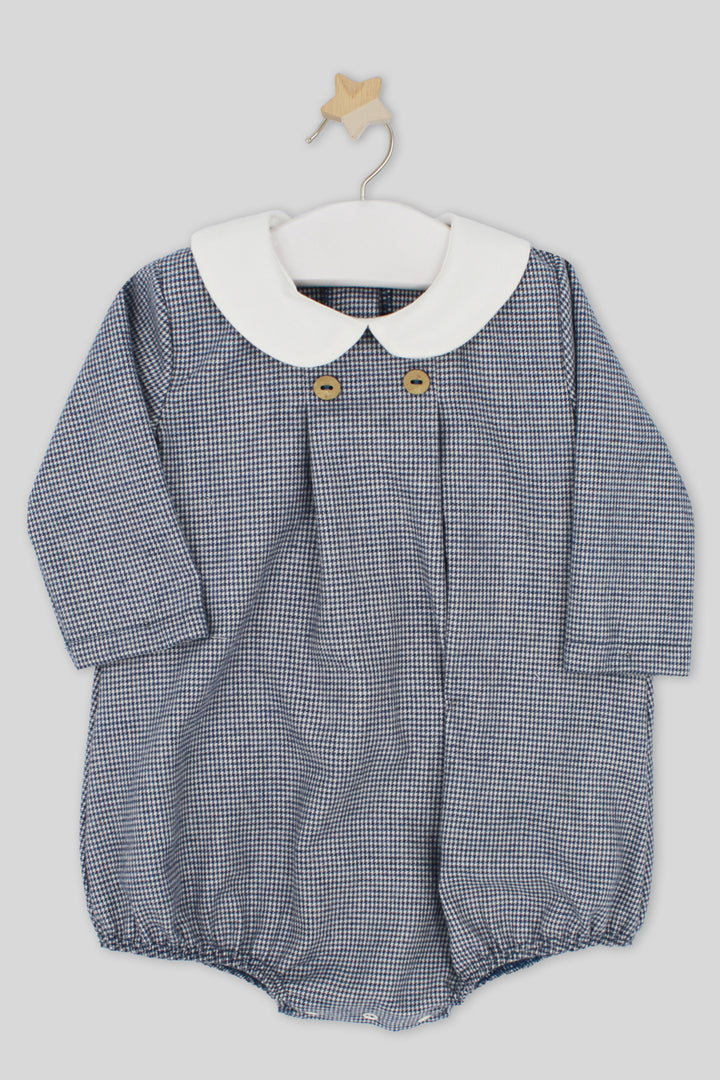 "Tomás" Dusky Blue Houndstooth Romper