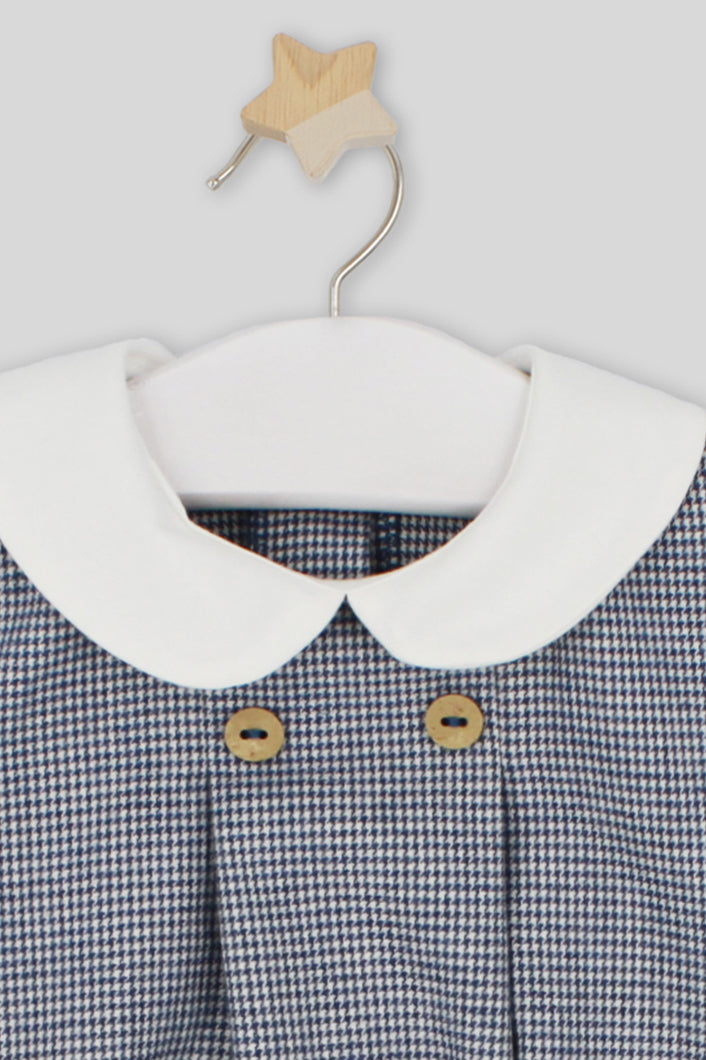 "Tomás" Dusky Blue Houndstooth Romper