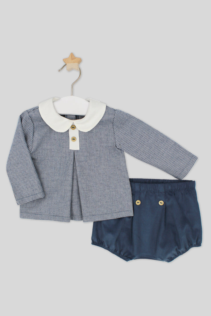 "Nicolás" Dusky Blue Houndstooth Top & Jam Pants