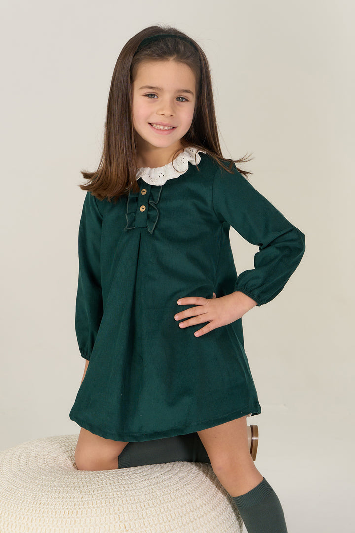 "Lucía" Bottle Green Needlecord Dress