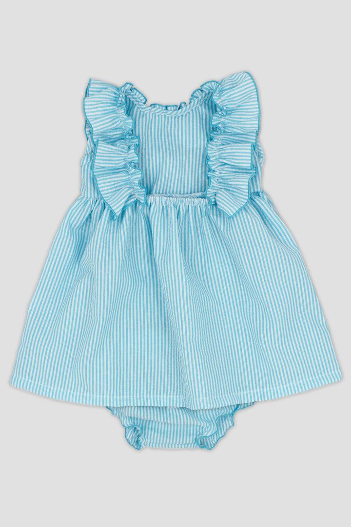 "Lyla" Turquoise Striped Dress & Bloomers