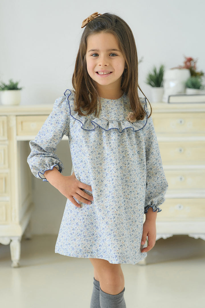 "Inés" Dusky Blue Vintage Floral Dress