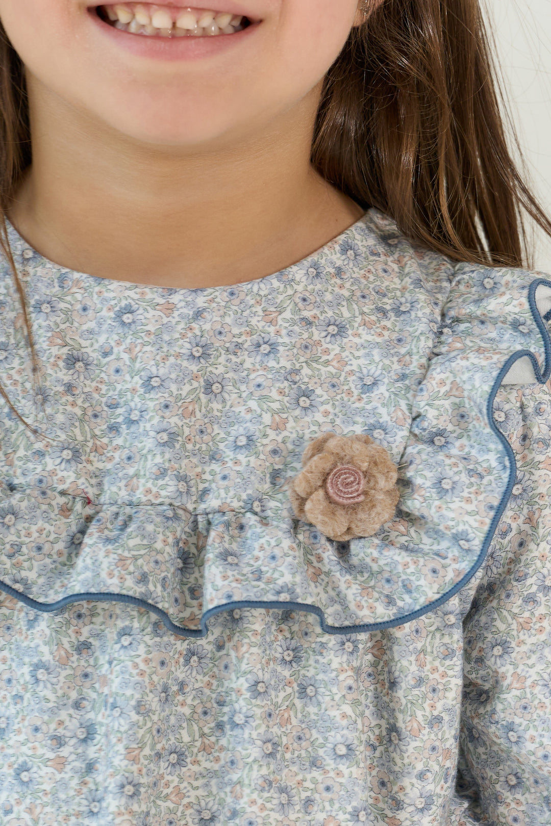 "Inés" Dusky Blue Vintage Floral Dress