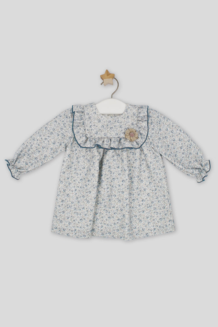 "Inés" Dusky Blue Vintage Floral Dress
