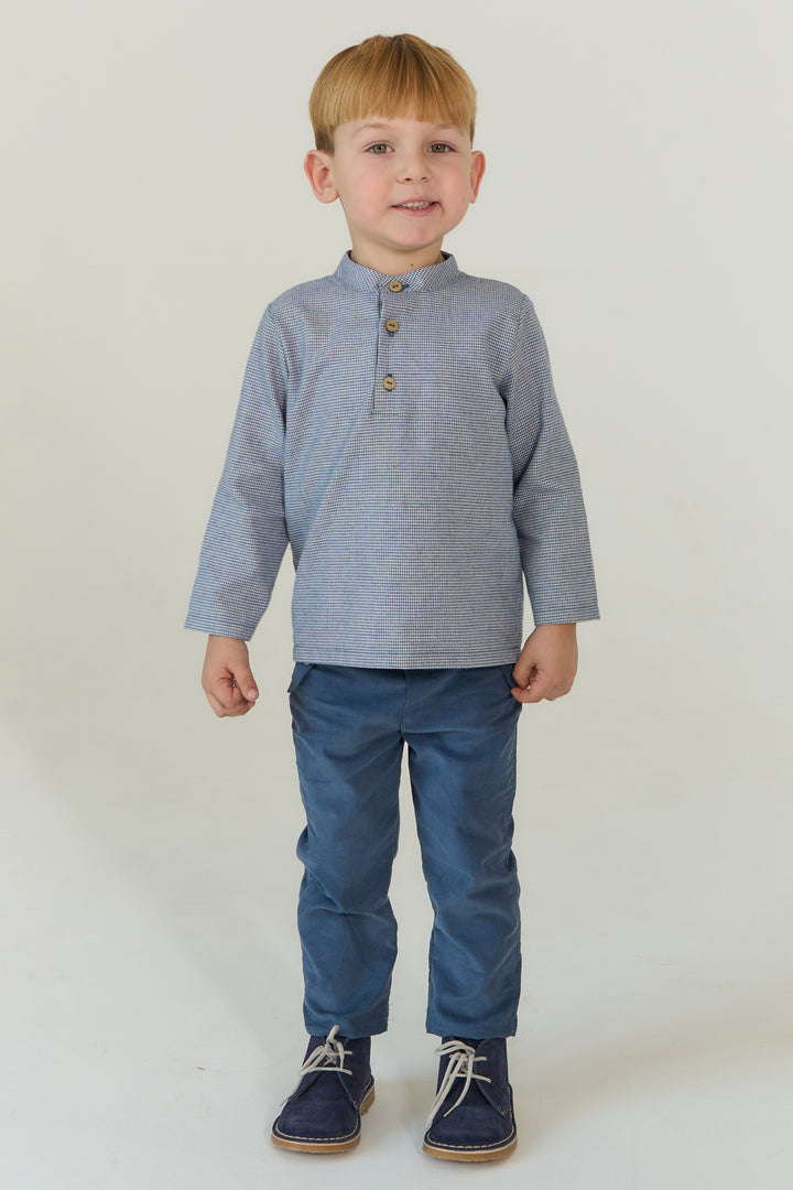 "Benito" Dusky Blue Houndstooth Shirt & Trousers