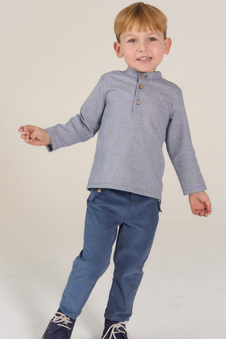 "Benito" Dusky Blue Houndstooth Shirt & Trousers