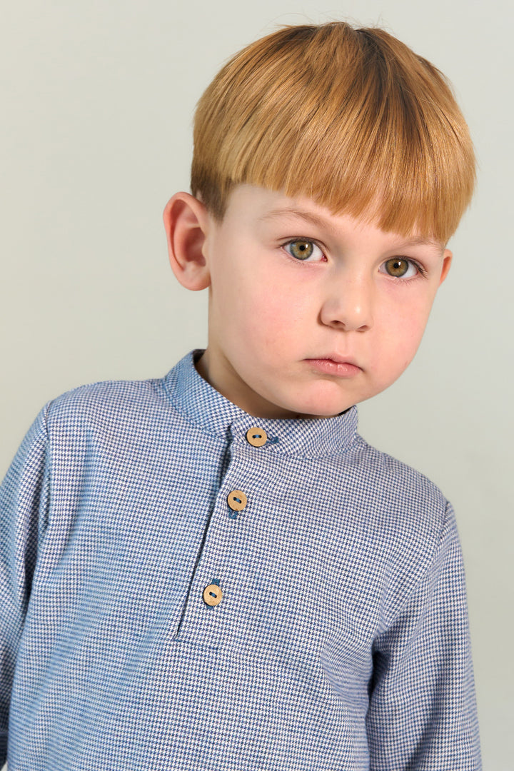 "Benito" Dusky Blue Houndstooth Shirt & Trousers