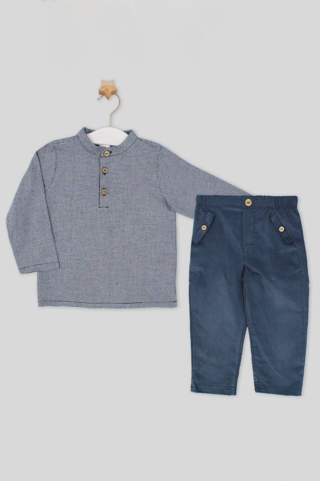 "Benito" Dusky Blue Houndstooth Shirt & Trousers