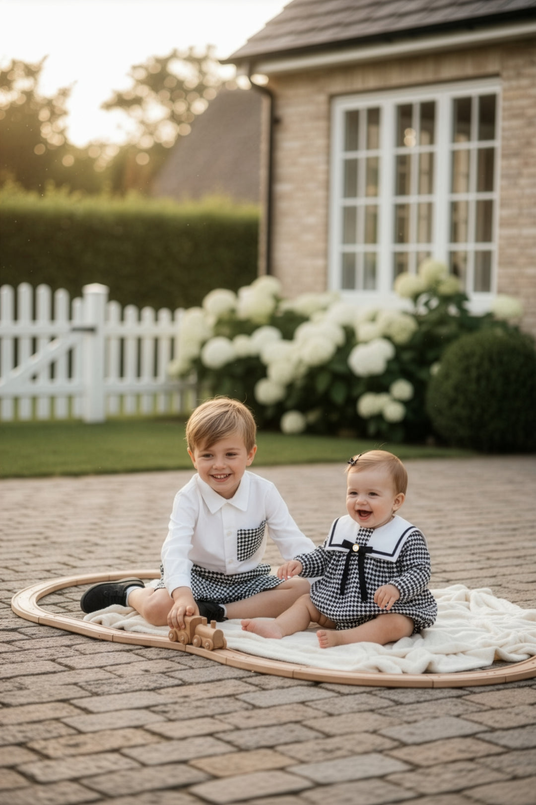 "Nyla" Black & White Houndstooth Sailor Romper