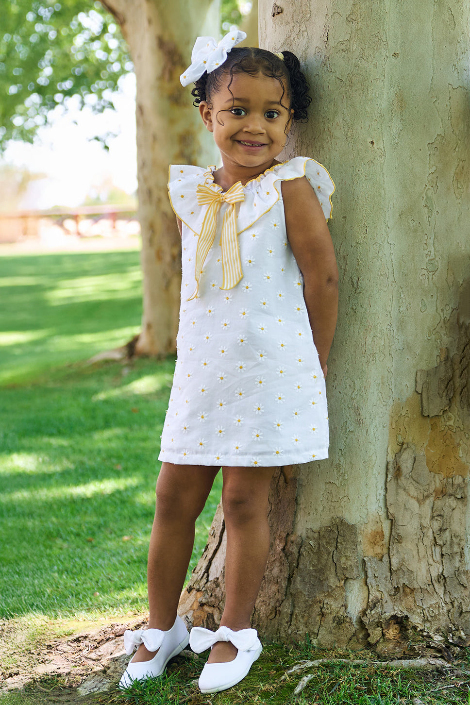 "Seraphina" Yellow Embroidered Daisy Dress & Bloomers