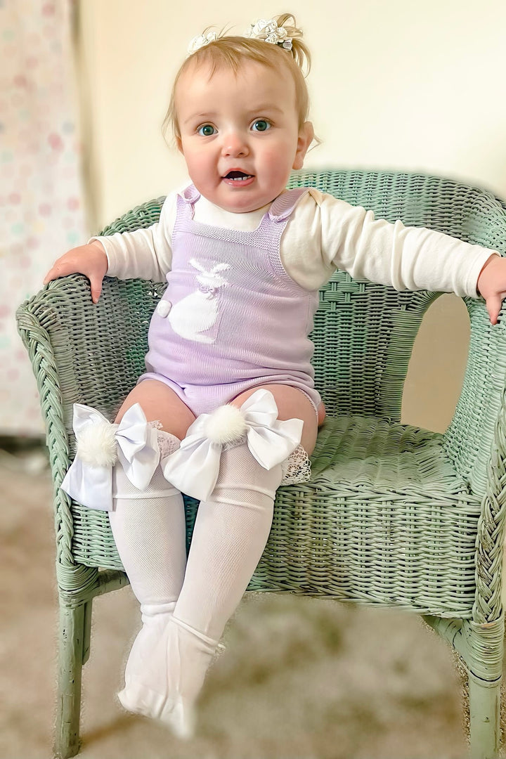 Granlei "Roux" Lilac Knit Bunny Dungaree Romper | Millie and John