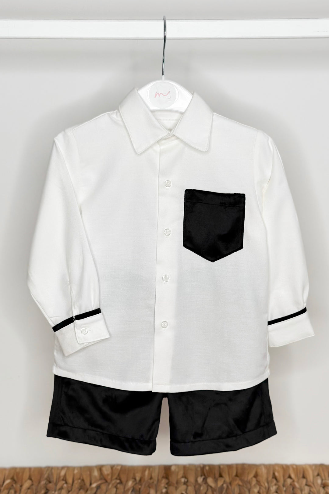 "Atticus" Black Velvet Shirt & Shorts