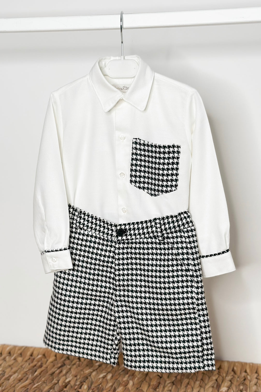 "Atticus" Black & White Houndstooth Shirt & Shorts