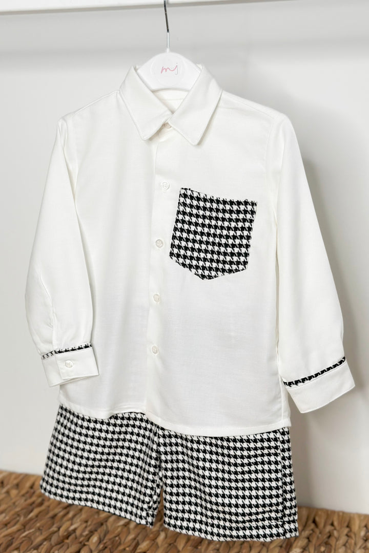 "Atticus" Black & White Houndstooth Shirt & Shorts