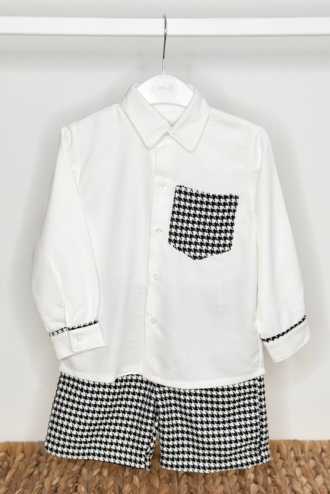 "Atticus" Black & White Houndstooth Shirt & Shorts