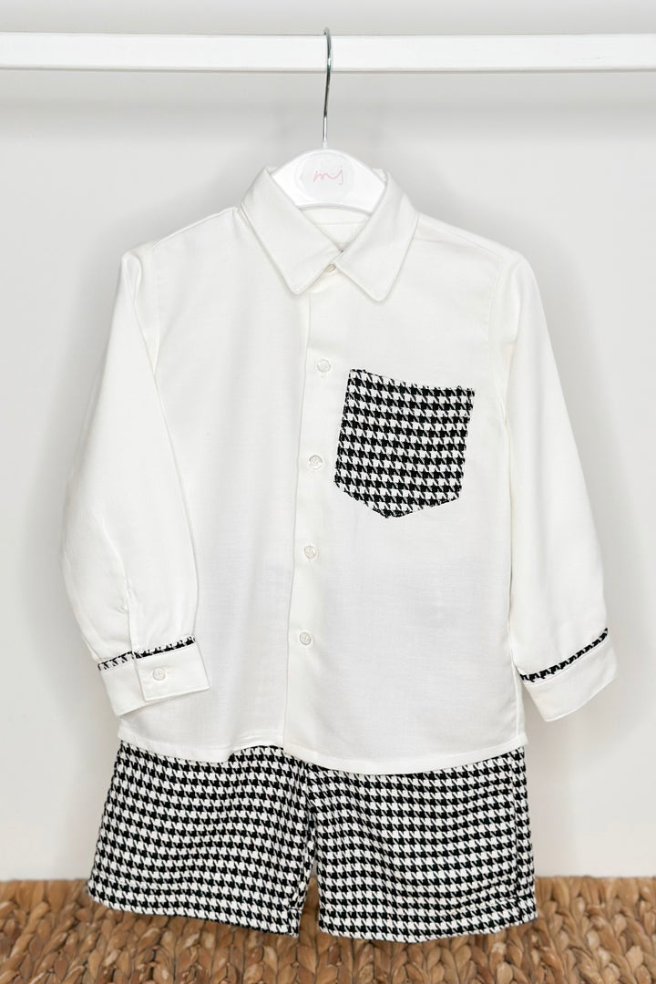 "Atticus" Black & White Houndstooth Shirt & Shorts