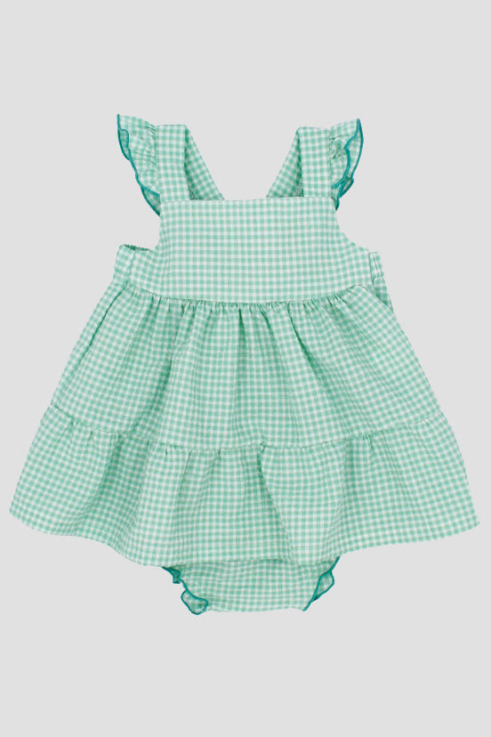 "Phoebe" Apple Green Gingham Dress & Bloomers