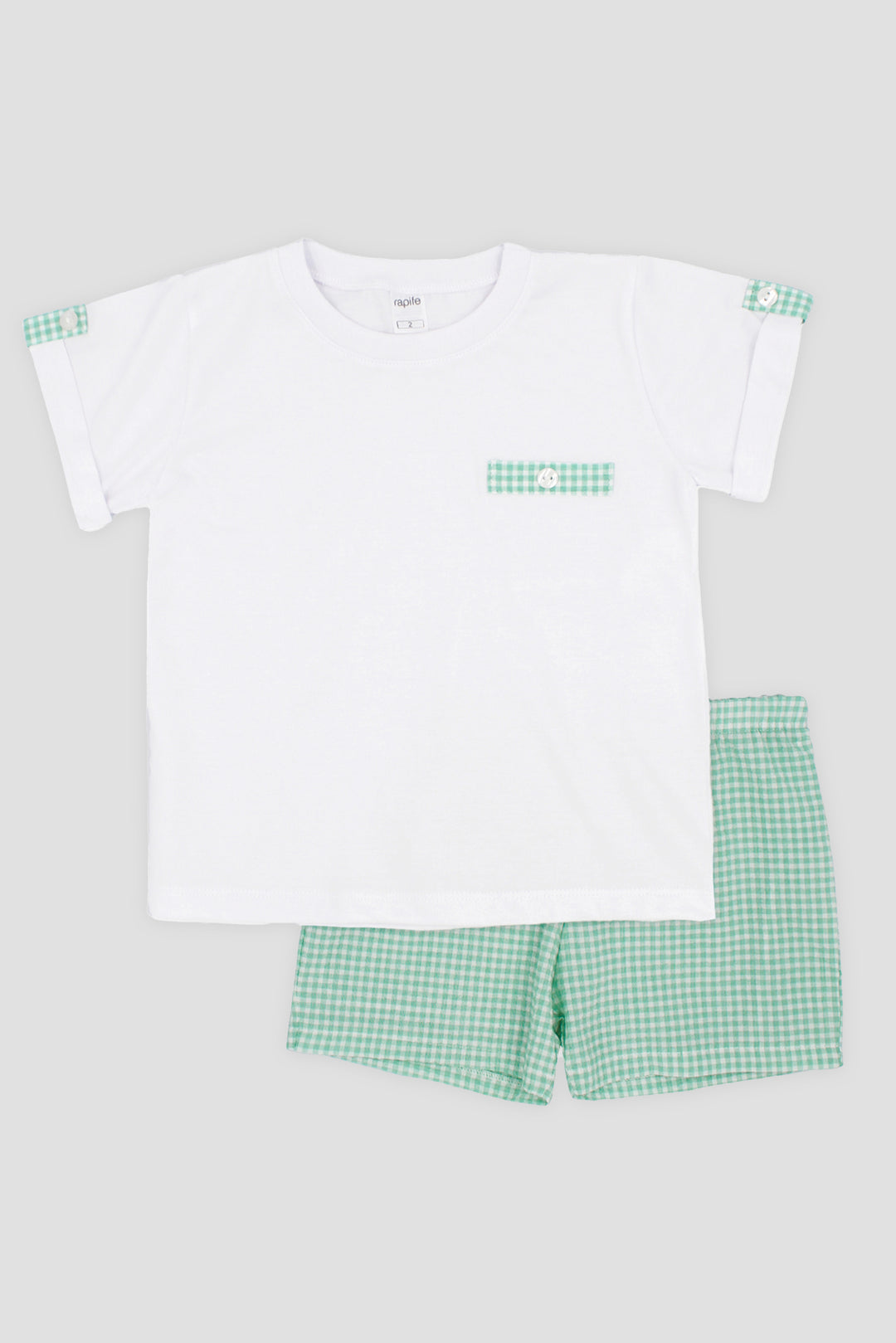 "Mason" Apple Green Gingham T-Shirt & Shorts