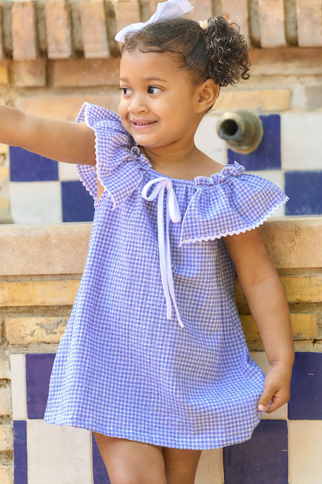 "Juniper" Indigo Blue Gingham Dress & Bloomers