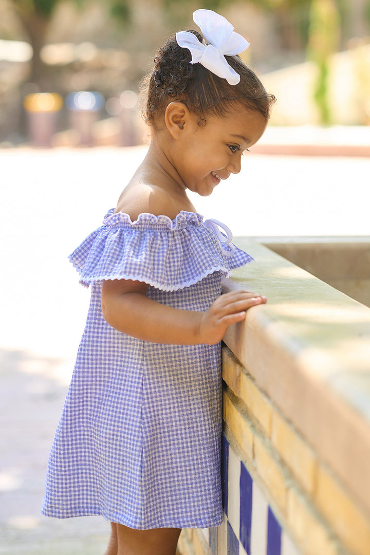 "Juniper" Indigo Blue Gingham Dress & Bloomers