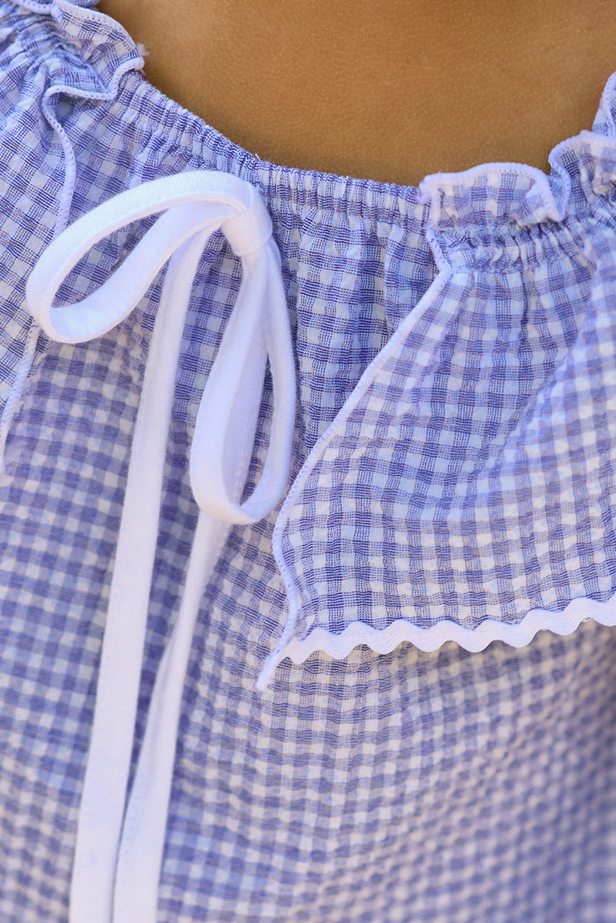 "Juniper" Indigo Blue Gingham Dress & Bloomers