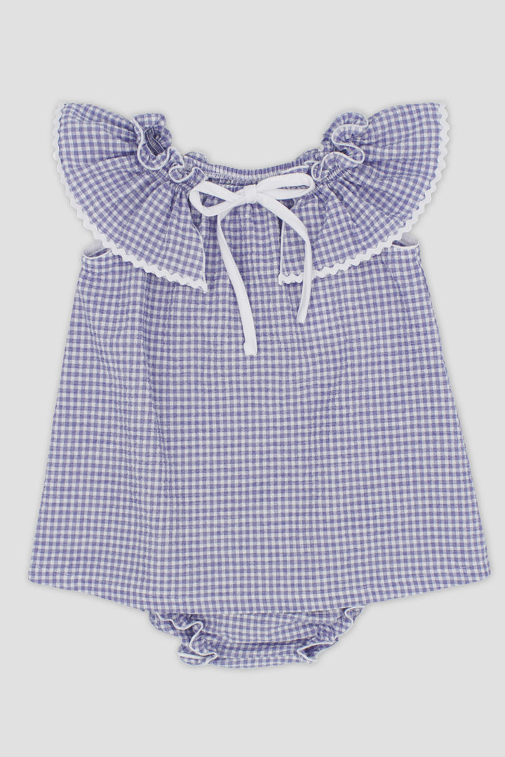 "Juniper" Indigo Blue Gingham Dress & Bloomers