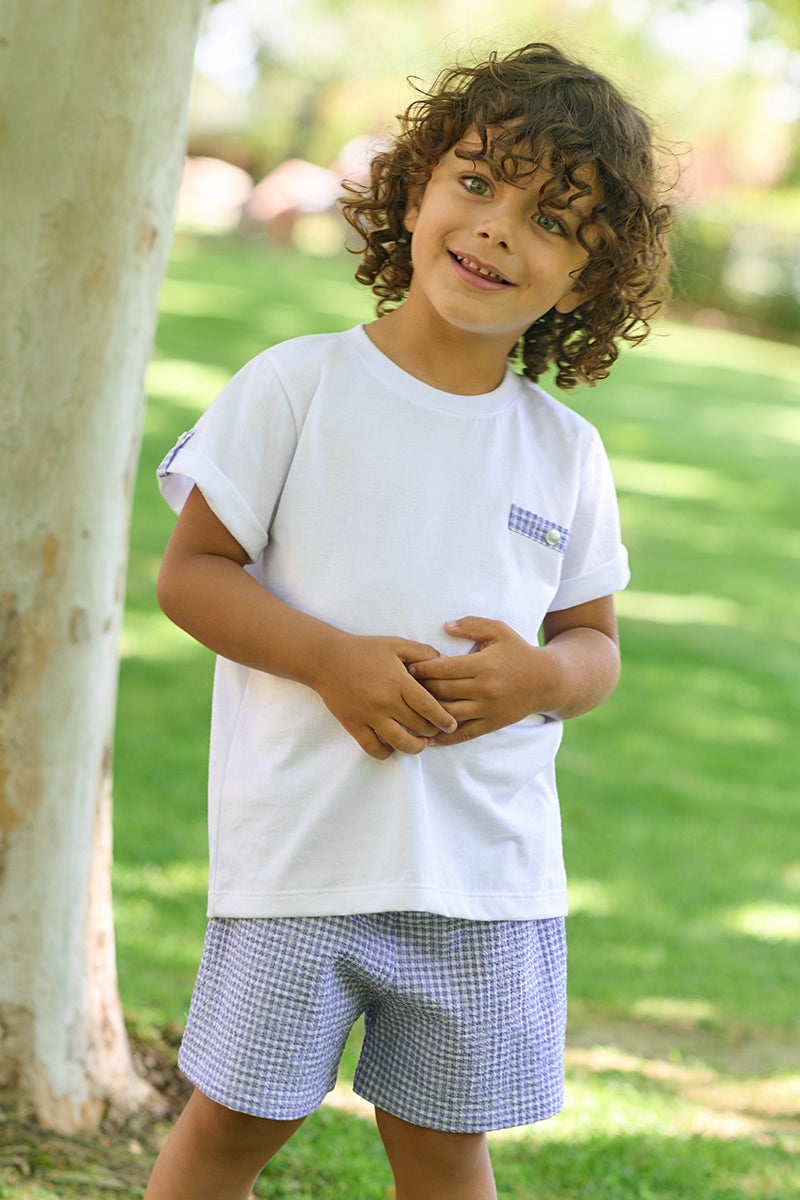 "Jude" Indigo Blue Gingham T-Shirt & Shorts