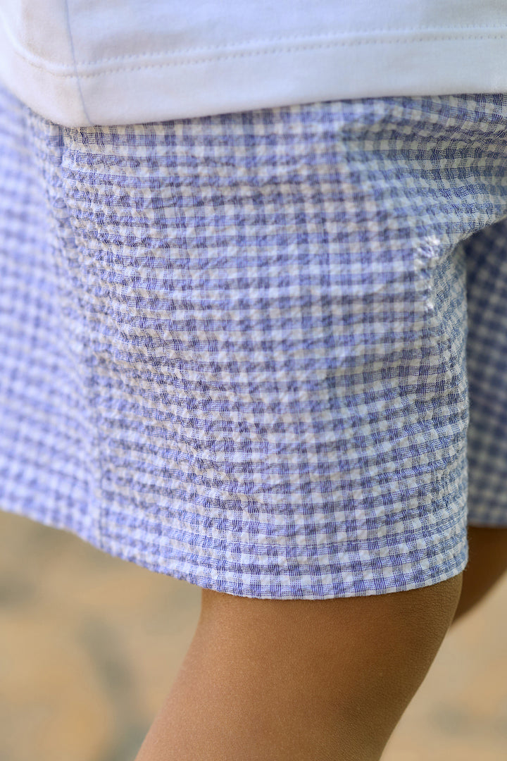 "Jude" Indigo Blue Gingham T-Shirt & Shorts