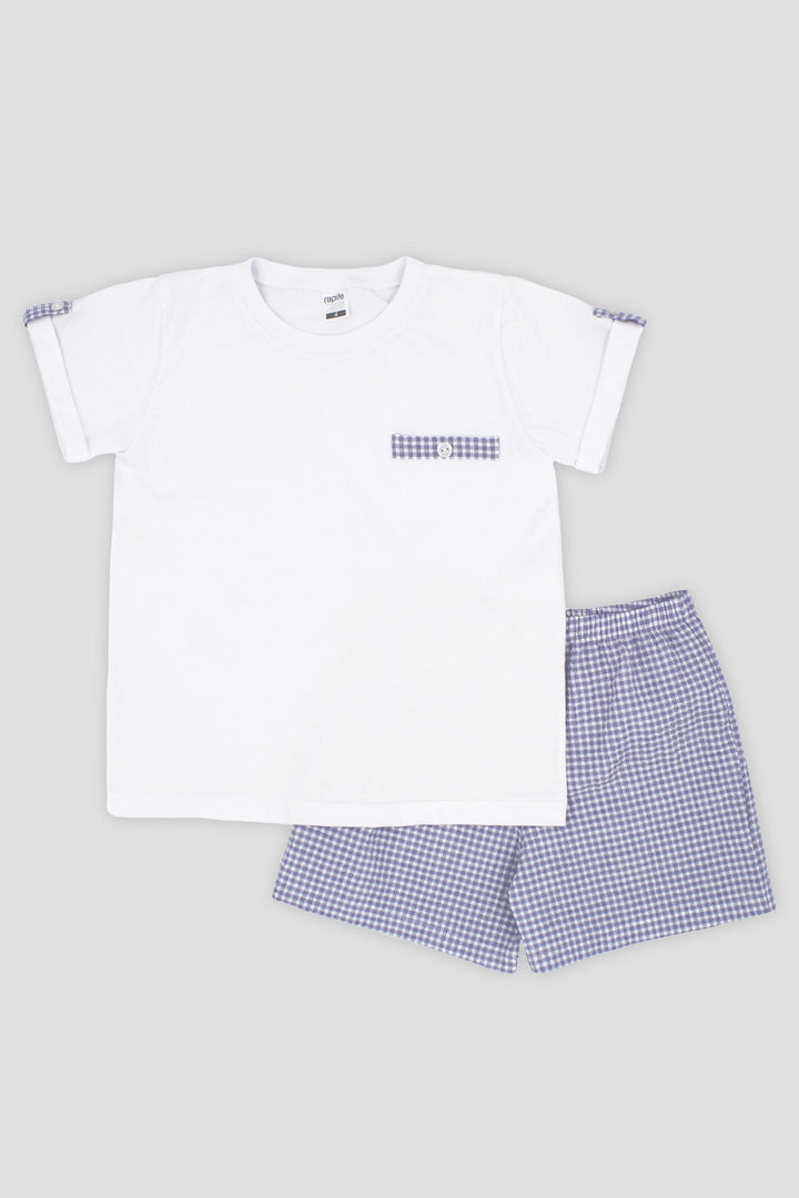 "Jude" Indigo Blue Gingham T-Shirt & Shorts