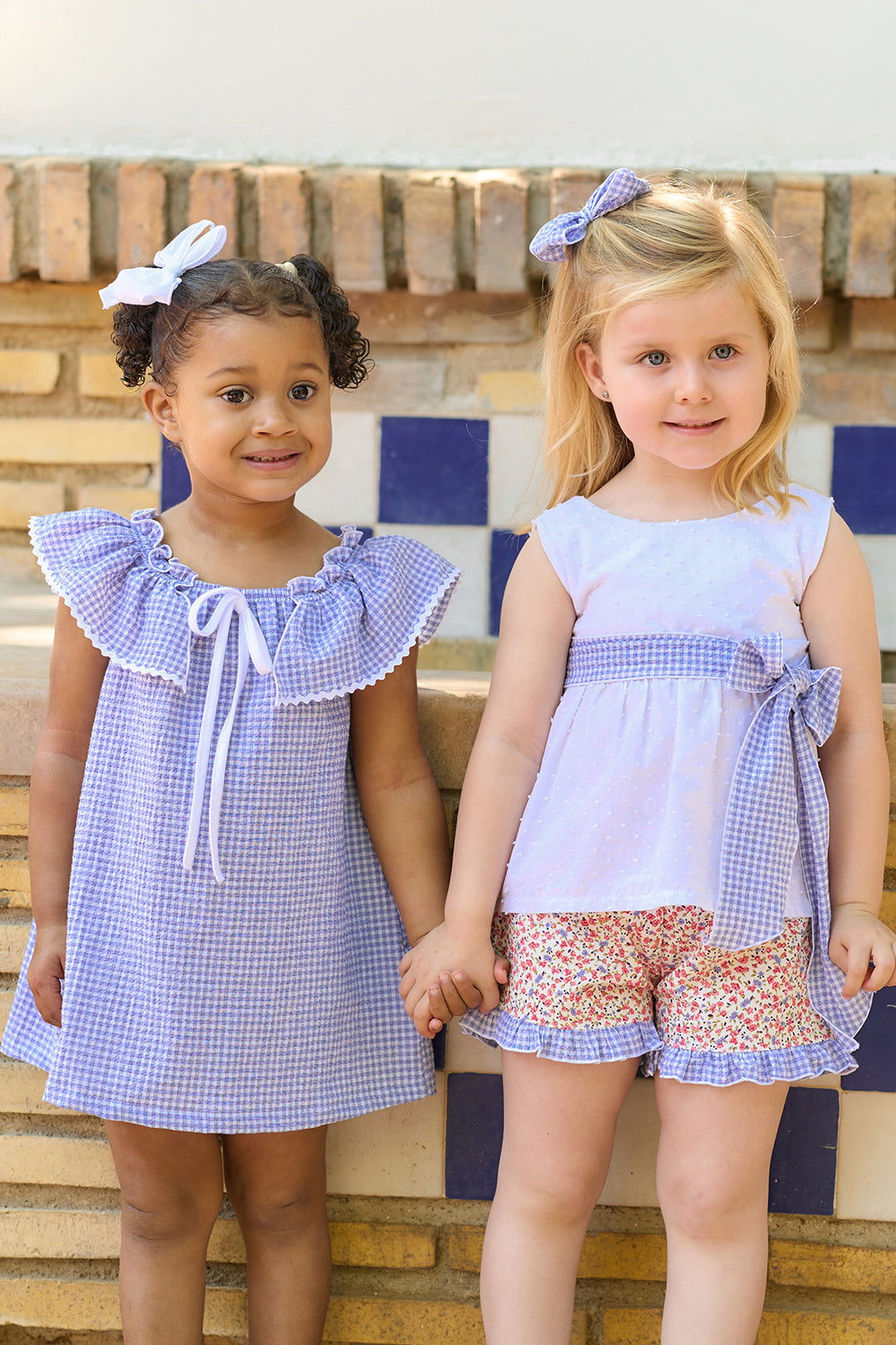 "Esme" Indigo Blue Gingham Top & Floral Shorts